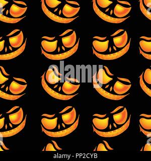 Seamless pattern for Halloween. Pumpkin lantern with burning eyes on a black background. Jack-o'-lantern Stock Vector