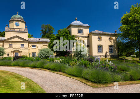 Impressive Palladian architecture and colourful planting at Castle Hill House and Gardens, near Filleigh, Devon, England, UK Stock Photo