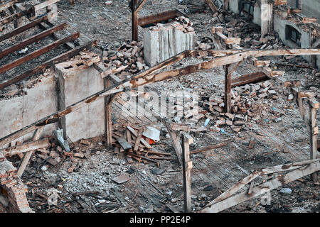 Color toned picture of a destroyed building, disaster concept. Stock Photo