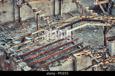 Color toned picture of a destroyed building, disaster concept. Stock Photo