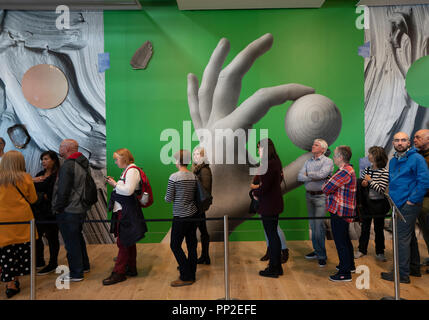Interior of the new V&A Museum showing queue to enter Scottish Design Galleries on first weekend after opening in Dundee , Scotland, UK. Stock Photo