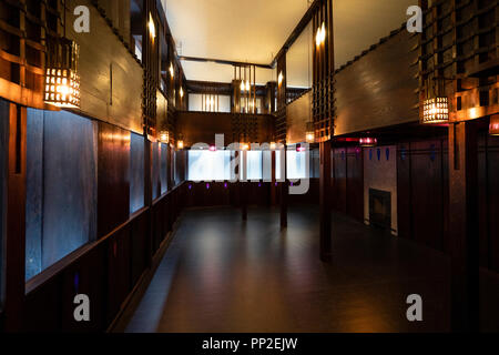 Interior of the Oak Room originally by Charles Rennie Mackintosh at new V&A Museum on first weekend after opening in Dundee , Scotland, UK. Interior of the Oak Room originally by Charles Rennie Mackintosh at new V&A Museum on first weekend after opening in Dundee , Scotland, UK.