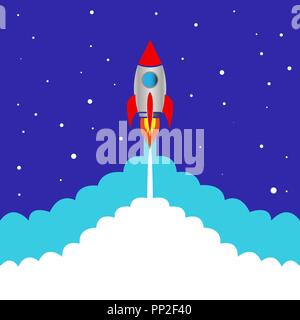 Start space rocket blue background Stock Vector