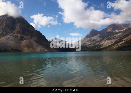 Crowfoot Glacier behind Bow Lake in Banff National Park, Alberta, Canada Stock Photo