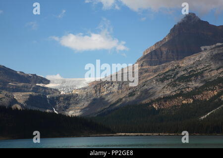 Crowfoot Glacier behind Bow Lake in Banff National Park, Alberta, Canada Stock Photo