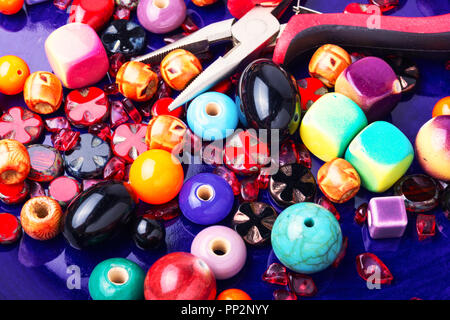 Colorful style beads for making jewelry.Fashion beads.Hobby Stock Photo