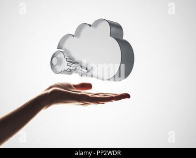 Cloud computing concept with glass symbol shown in hand Stock Photo