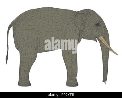 Vector illustration of polygonal elephant. Isolated. Stock Vector