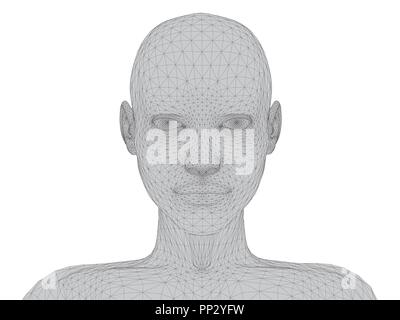 Vector illustration of a girl's head without hair. Polygonal surface of the skin. Isolated. Stock Vector