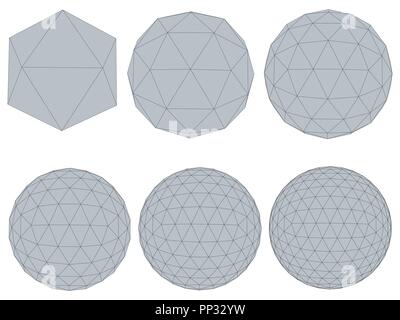 Vector illustration set with spheres. The transformation from simple to complex. Grid. Isolated. Stock Vector