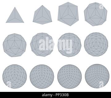 Vector illustration set with spheres. The transformation from simple to complex. Grid. Isolated. Stock Vector