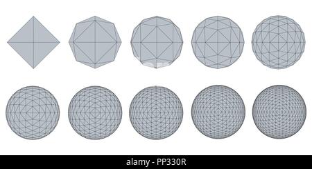 Vector illustration set with spheres. The transformation from simple to complex. Grid. Isolated. Stock Vector