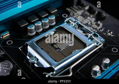 Motherboard electronics showing CPU and transistor . Motherboard city.Circuit design Stock Photo