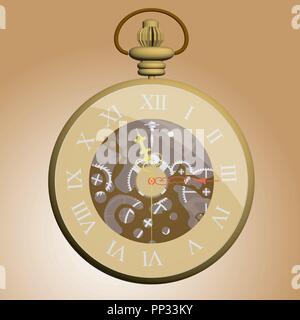 Vector illustration of a pocket watch. 3D. Vintage. Isolated. EPS 10. Stock Vector