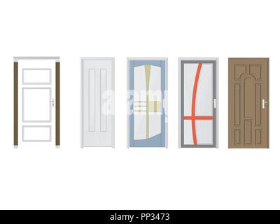 Vector illustration of a set of five doors. Isolated. Stock Vector