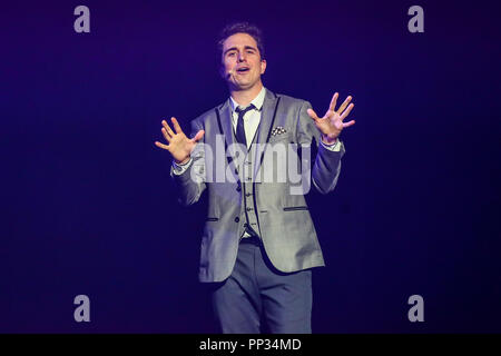 Magician and illusionist ADAM TRENT performs in North Carolina as part of his 2018 Tour.   Adam Trent is part of The Illusionists.   The Illusionists is a touring magic production which features a rotating cast of 5 to 8 magicians who all specialise in specific branches of magic from stage illusions to mind reading to escapology and comedic magic Stock Photo