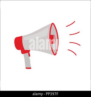 Colorful red grey megaphone or bullhorn for amplifying the voice for protests rallies or public speaking isolated on white, vector illustration Stock Vector
