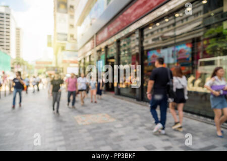 Abstract blurred photo of shopping store in outdoor store mall with people walking streer, business shop concept Stock Photo