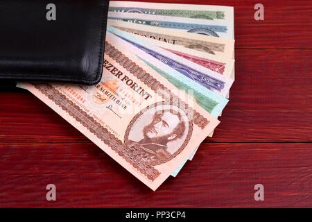 Hungarian Forint in the black wallet Stock Photo