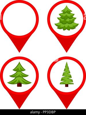 Colorful cartoon christmas tree market map sign set Stock Vector