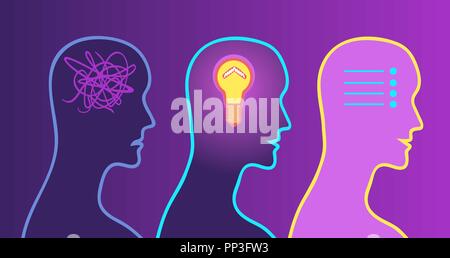 Decision making process, illumination in the head. Problem solved. Stock Vector
