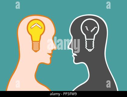 Shining lamp and lamp crashed inside head. Stock Vector