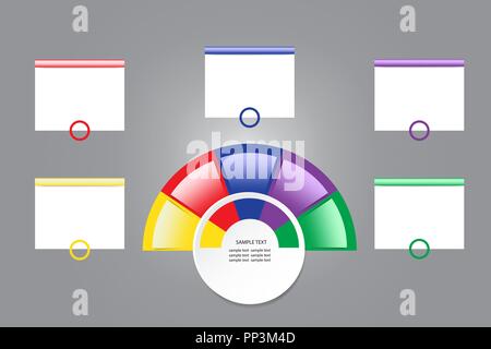 Infographic labels as a blank white circle and colorful semicircle around ready for your text. For your text you can also use another rectangles aroun Stock Vector