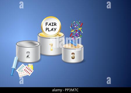 Fair play and no drugs in sport concept vector. You can use free place for your text. Stock Vector