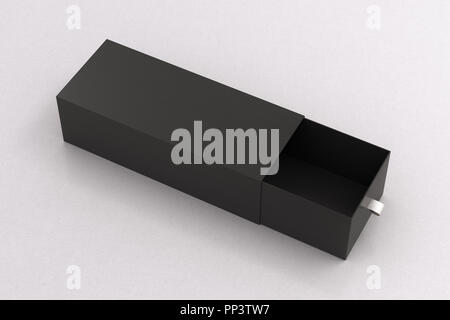 Empty Box Long Line Open black blank empty long box on beige leather background. 3d ...