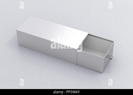 Empty Box Long Line Open silver blank empty long box on beige leather background. 3d ...