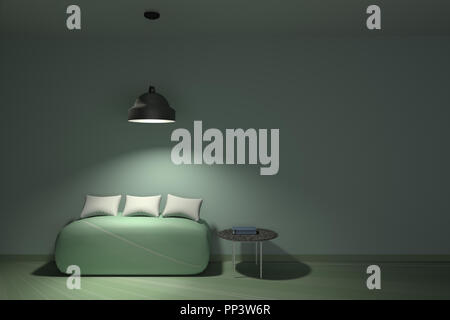 Living green room lamp above sofa and pillows 3D rendering Stock Photo
