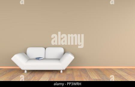 3d liveing room with white sofa and book Stock Photo