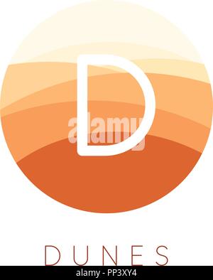 Sand dunes vector icon. Desert landscape logo template. Abstract round flat style logotype. Stock Vector