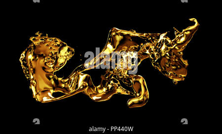 color paint splash, stream of gold dyed water (3d illustration isolated on empty black background) Stock Photo