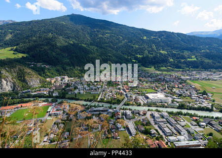 Zams: view to Zams, river Inn, mountain Krahberg, TirolWest Region, Tirol, Tyrol, Austria Stock Photo