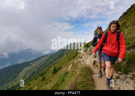 Venet: hiker at mountain Venet summit Krahberg, woman, young man, TirolWest Region, Tirol, Tyrol, Austria Stock Photo
