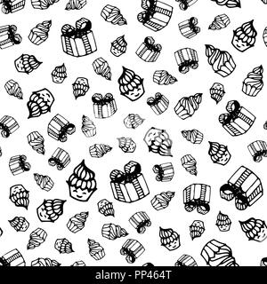 Birthday seamless pattern in hand-drawn doodle style. Stock Vector
