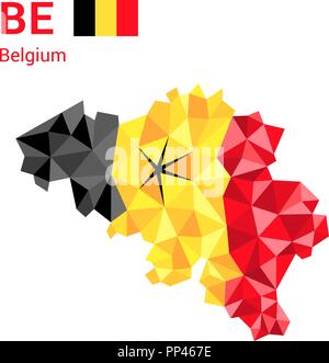 Belgium flag map in polygonal geometric style. Stock Vector