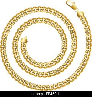 Golden chain round spiral border frame. Wreath circle shape. Stock Vector