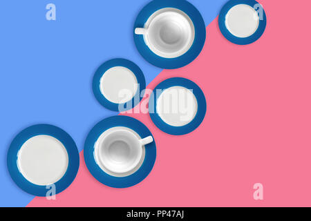 Set of empty ceramic tableware bowls,   isolated on   pastel background. Flat lay, Top view. Muck up with copy space minimal style. Stock Photo