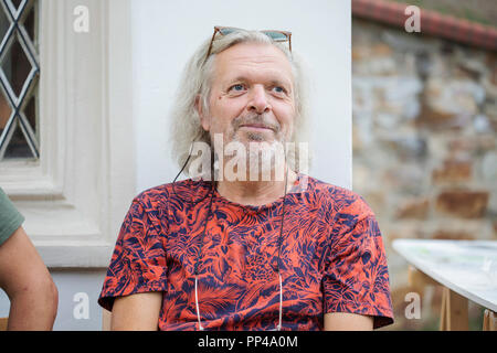Prague, Czech republic, September 10, 2018: Czech famous artist Jiri David at gallery opening Stock Photo
