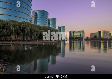 Oracle headquarters and lake with sunset skies Stock Photo