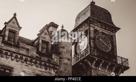 clock tower black and white scotland Stock Photo