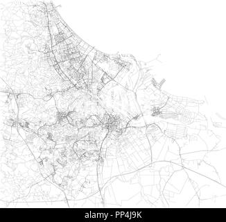 Map of Gdansk, satellite view, black and white map. Street directory and city map. Poland Stock Vector
