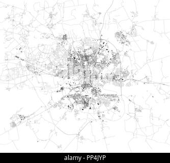 Map of Kaliningrad, satellite view, black and white map. Street directory and city map. Russia Stock Vector