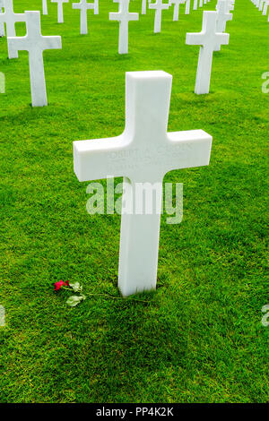 White crosses at the American Cemetery World War II memorial Omaha Beach, Normandy France Stock Photo