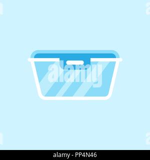 Food container icon in flat style. Kitchen bowl vector illustration on white isolated background. Plastic container box business concept. Stock Vector