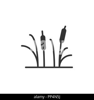 Reeds grass icon in flat style. Bulrush swamp vector illustration on white isolated background. Reed leaf business concept. Stock Vector