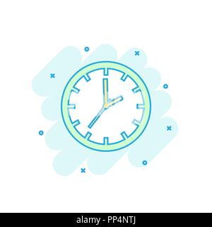 Cartoon colored clock timer icon in comic style. Time sign illustration pictogram. Watch splash business concept. Stock Vector