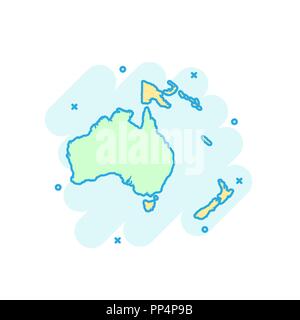 Cartoon colored Australia and Oceania map icon in comic style. Australia and Oceania sign illustration pictogram. Country geography splash business co Stock Vector